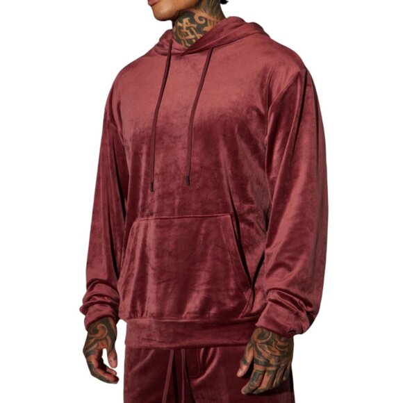 Mason Velour Pullover Hoodie Sweater Maroon Men's - Picture 3 of 4